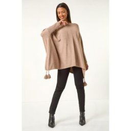Roman Sparkle Embellished Tassel Poncho one size female