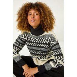 Roman Roll Neck Cross Stitch Knit Jumper 18 female