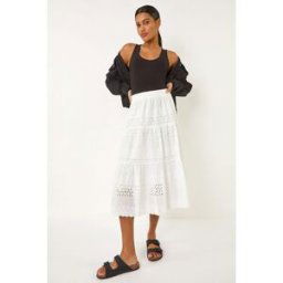 Roman Broderie Cotton A-Line Midi Skirt XL female