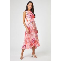 Roman Floral Print Fit And Flare Pleated Dress 18 female