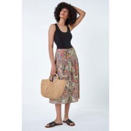 Roman Cotton Paisley Boho A Line Midi Skirt 20 female
