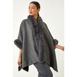 Roman Textured Faux Fur Trim Cape one size female