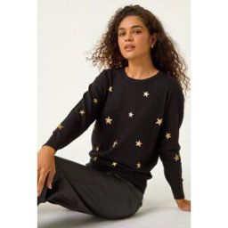 Roman Star Glitter Print Knit Jumper 10 female