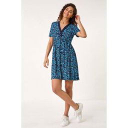 Roman Floral Print Contrast Band Dress 12 female