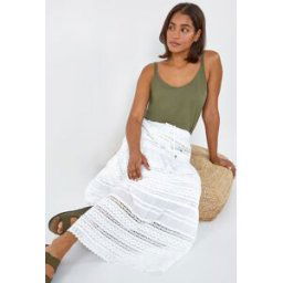 Roman Lace Detail Cotton A Line Maxi Skirt 16 female