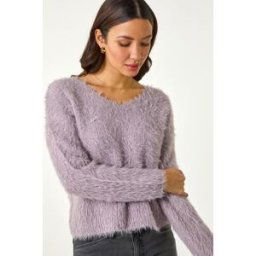 Roman V-Neck Fluffy Knit Jumper one size female
