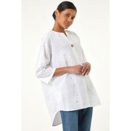 Roman Cotton Floral Embroidered Tunic Top L female