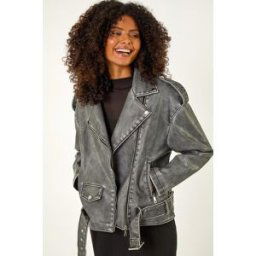 Dusk Oversized Belt Biker Jacket 12 female