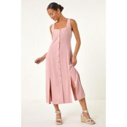 Roman Petite Linen Blend Buttoned Midi Dress 14 female