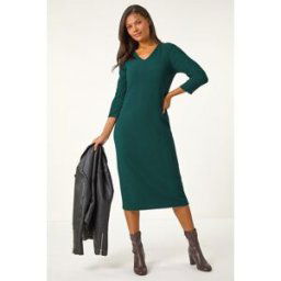Roman Textured V-Neck Stretch A-Line Dress 18 female