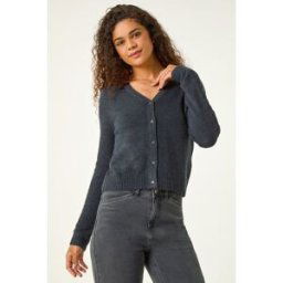Roman Shimmer V-Neck Ribbed Cardigan M female