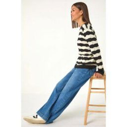 Roman Striped Scallop Cotton Blend Tie Jumper 14 female