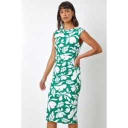 Roman Leaf Print Luxe Stretch Shift Dress 8 female