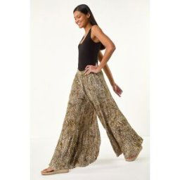 Roman Animal Print Tiered Palazzo Trouser S female