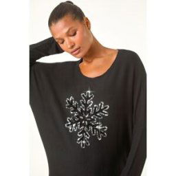 Roman Embellished Snowflake Stretch Top L female