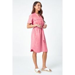 Roman Petite Linen Blend Shirt Shift Dress 18 female