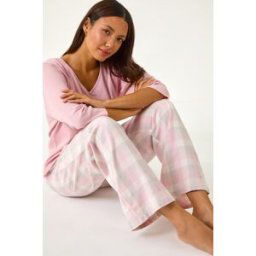 Roman Check Print Bow Detail Pyjama Set L female
