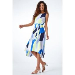 Roman Geo Print Asymmetric Fit And Flare Dress 18 female