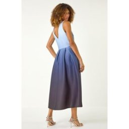 Roman Ombre Pleated Luxe Stretch Midi Dress 14 female