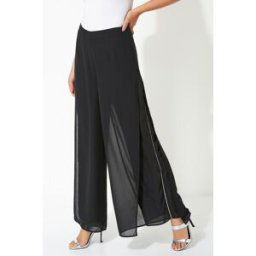 Roman Diamante Side Split Chiffon Trousers 20 female