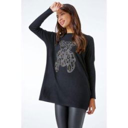 Roman Embellished Animal Print Bear Longline Jumper S female