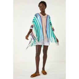 Roman Multi Stripe Knit Poncho one size female