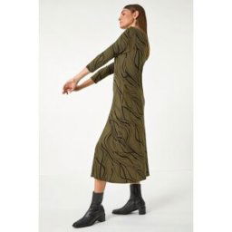 Roman Wave Print A-Line Midi Dress 16 female
