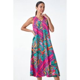 Roman Tropical Leaf Print A-Line Midi Dress 10 female