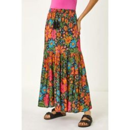 Roman Floral Print Tiered A-Line Skirt 10 female