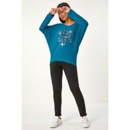 Roman Embellished Snowflake Stretch Top S female