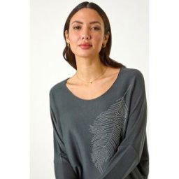 Roman Hotfix Feather Stretch Knit Top L female
