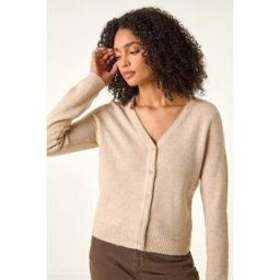 Roman Shimmer V-Neck Ribbed Cardigan M female