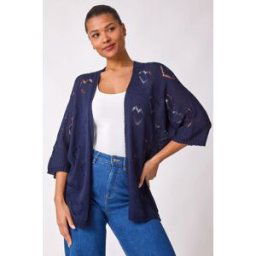 Roman Pointelle Heart Knit Cardigan S female