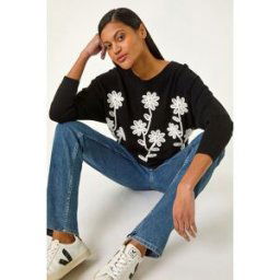 Roman Floral Embroidery Knit Jumper one size female