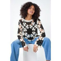 Dusk Floral Crochet Knit Jumper L female
