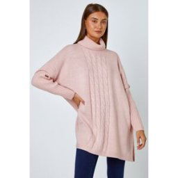 Roman Cable Knit Roll Neck Poncho Jumper L-XL female