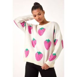 Roman Strawberry Print Knitted Jumper one size female