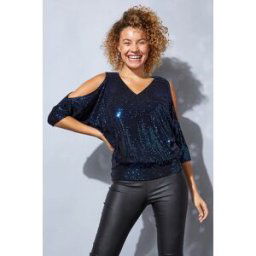 Roman Split Sleeve Sequin Blouson Top 18 female