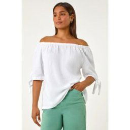 Roman Cotton Blend Tie Detail Bardot Top S female