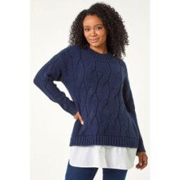 Roman Petite Cable Knit Mock Shirt Jumper 8 female