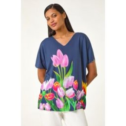 Roman Tulip Motif V-Neck Stretch Top S female