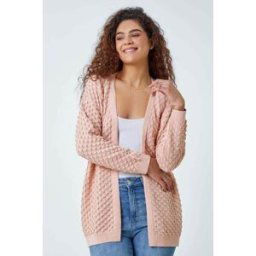Roman Cotton Blend Waffle Knit Cardigan 18 female
