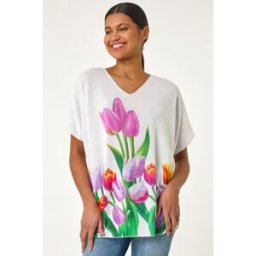 Roman Tulip Motif V-Neck Stretch Top S female