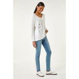 Roman Textured Foil Snit V-Neck Top L female