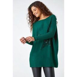Roman Embellished Star Print Longline Jumper S female