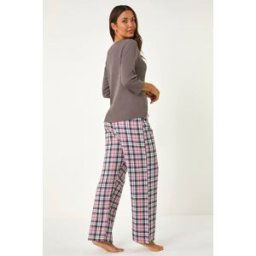 Roman Check Print Bow Detail Pyjama Set L female