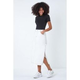 Dusk Cotton Denim Side Split Midi Skirt 12 female