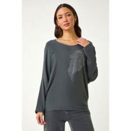 Roman Hotfix Feather Stretch Knit Top S female