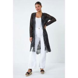 Lilly and Hope Lace Longline Fringed Cardigan 10 female
