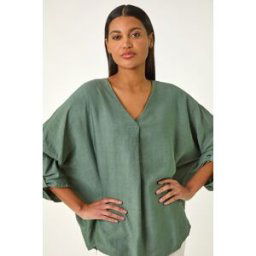 Roman Pleated V-Neck Stretch Tunic Top S female